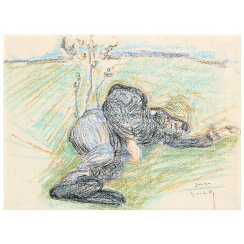 Liggende boer met uitgestrekte arm, 1890